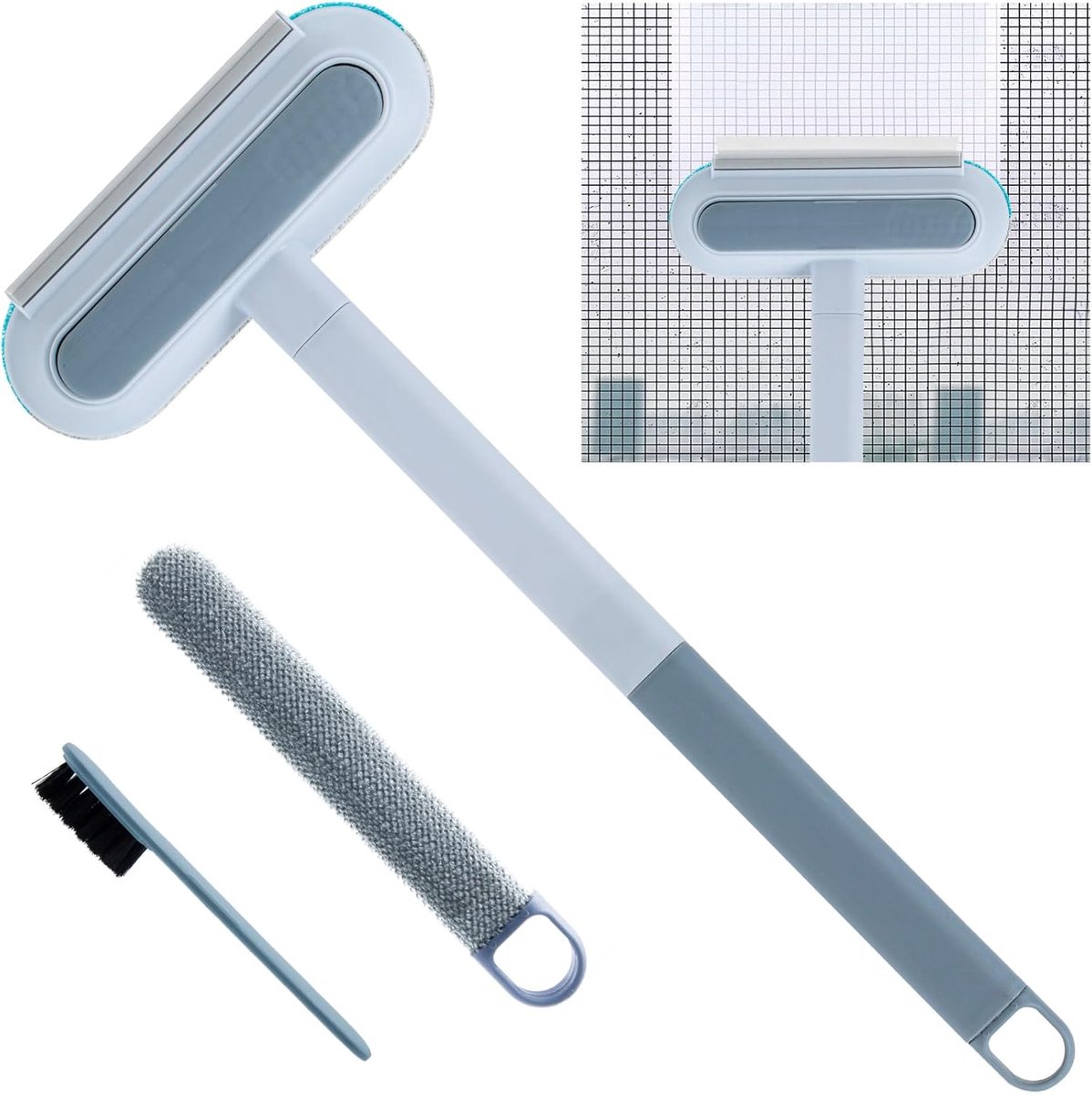SnelShoppen - 2-in-1 Mesh Reinigingsborstel met Schraper, Dubbelzijdige Schoonmaakborstel 18 x 6 x 44 cm, 2 Kleine Hoekborstels, Siliconen Lip, 14.2 c