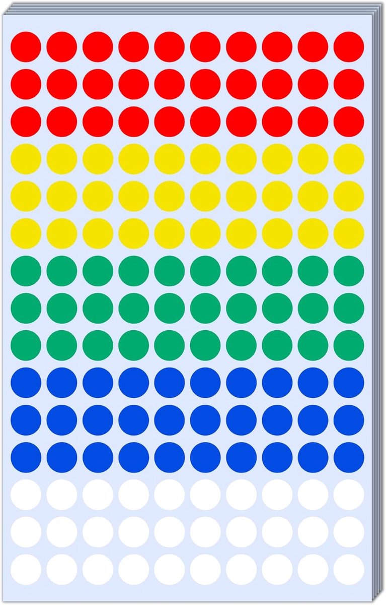 SnelShoppen - 9000 Stuks 10mm Ronde Stickers Kleurrijke Puntstickers Zelfklevende Labels - 5 Kleuren voor Feest, School, Creatief Gebruik