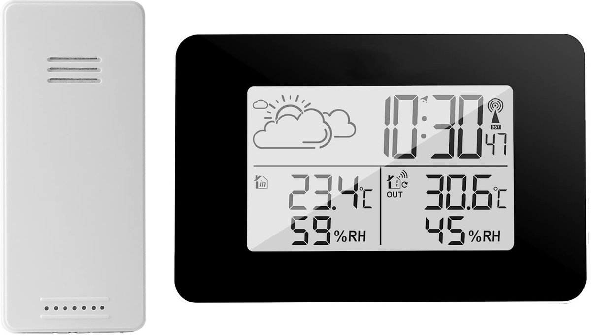 SnelShoppen - Draadloos Weerstation met Buitensensor, Digitale Achtergrondverlichting, Thermometer, Hygrometer, LCD-display, Weersvoorspelling voor Bi