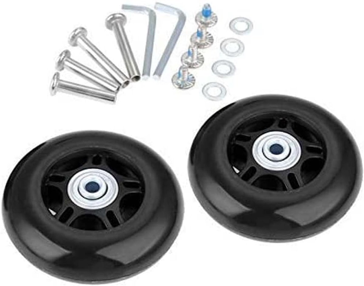 SnelShoppen - Vervangset Kofferwielen 64mm - Geluidsarm, Schokabsorberend, Geschikt voor Skate, Scooter, Koffer, Zwart, 2 Stuks
