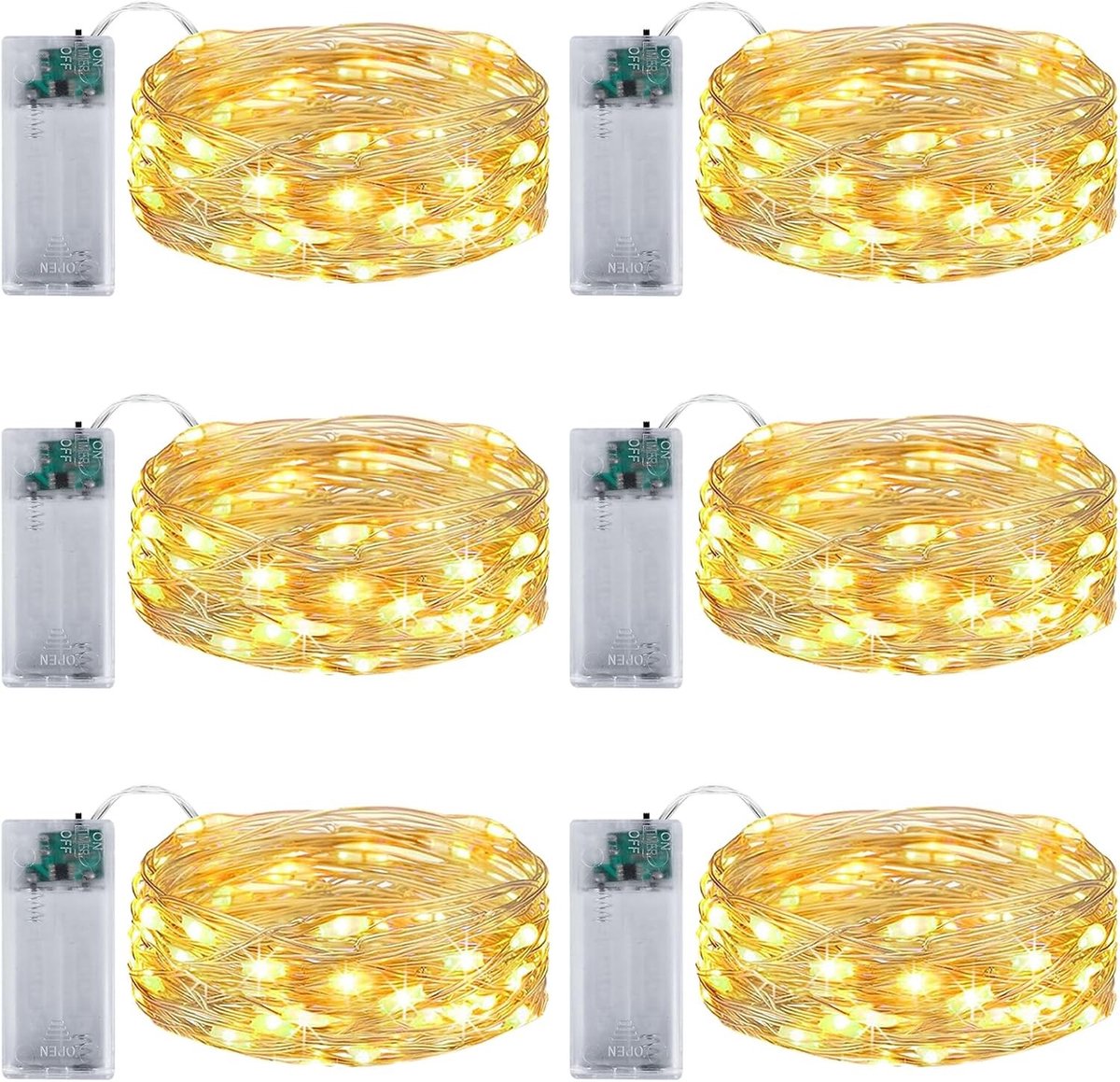 Set van 6 LED Sfeerverlichting met Timer - 3 m, 30 LED Koperen Draad Lichten voor Feest, Slaapkamer, Kerst, Bruiloft en Halloween Decoratie