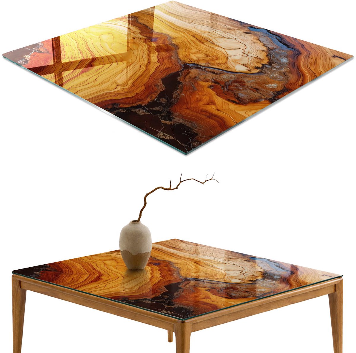 ArtPrintCave Korrelpatronen Glazen Tafelblad - 50x50 cm - Tafelblad Vierkanten - Oranje Tafelblad Glas - Texturen Terrastafel