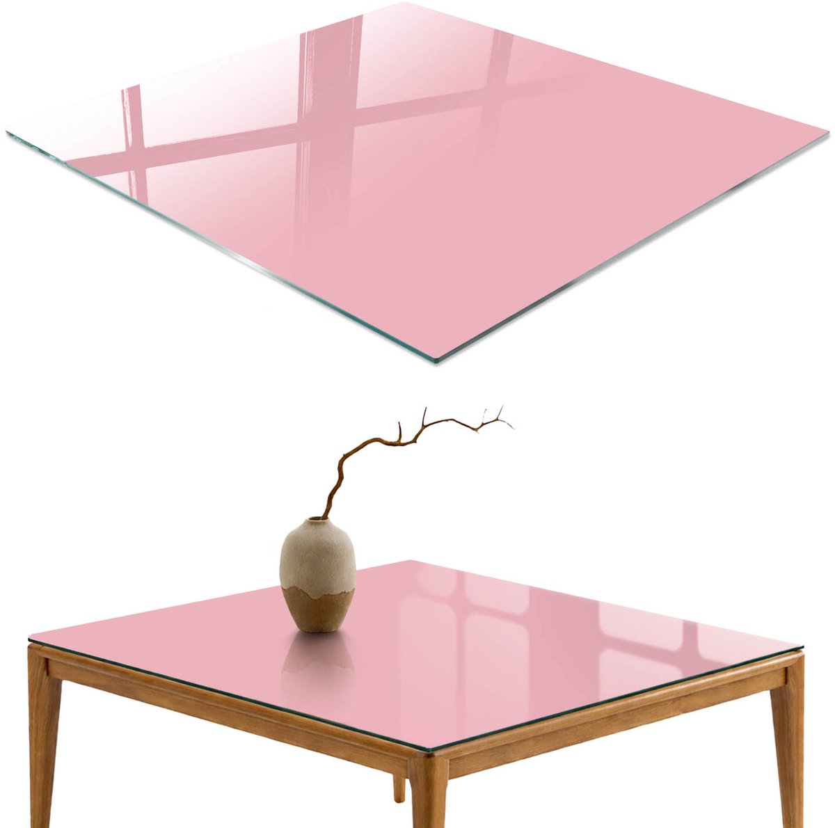 ArtPrintCave Lichtroze Glazen Tafelblad - 50x50 cm - Tafelblad Vierkanten - Roze Glazen Eettafel - Achtergronden en patronen Keukentafel
