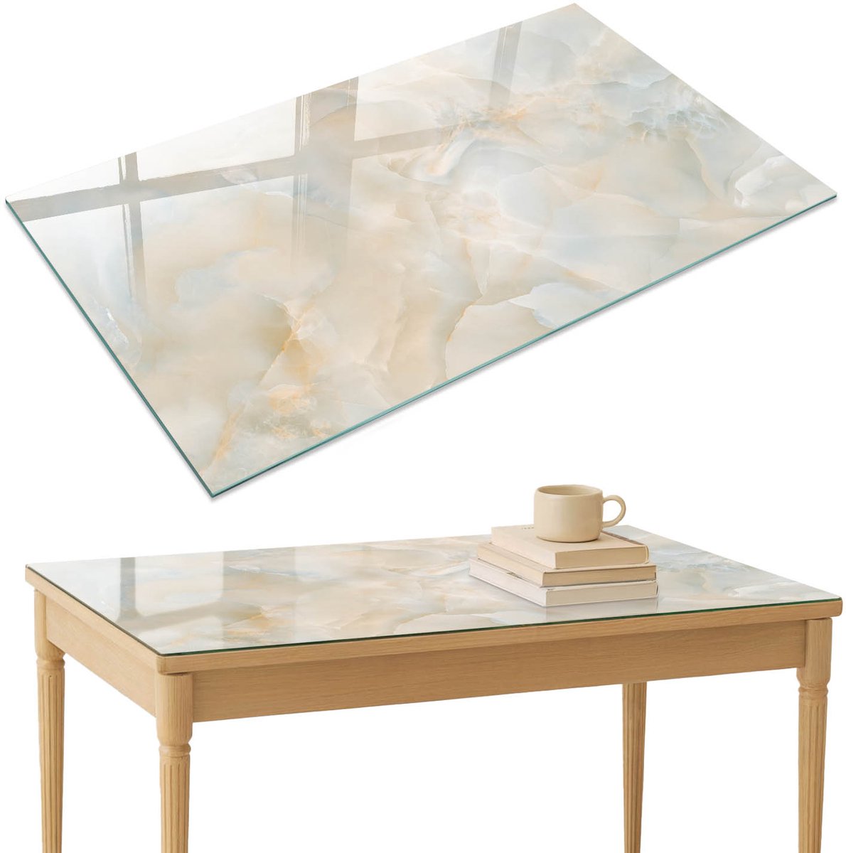 ArtPrintCave Subtiele abstractie Glazen Tafelblad 120x80 cm - Tafelblad Rechthoek - Beige Terrastafel - Abstractie Keukentafel