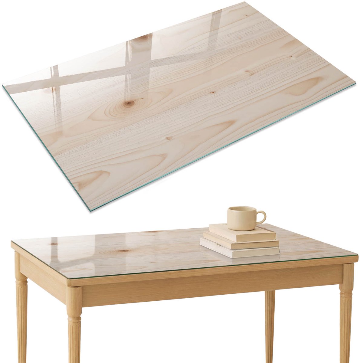 ArtPrintCave Houten constructie Glazen Tafelblad 120x80 cm - Tafelblad Rechthoek - Romig Keukentafel - Texturen Eettafel Met Glasplaat