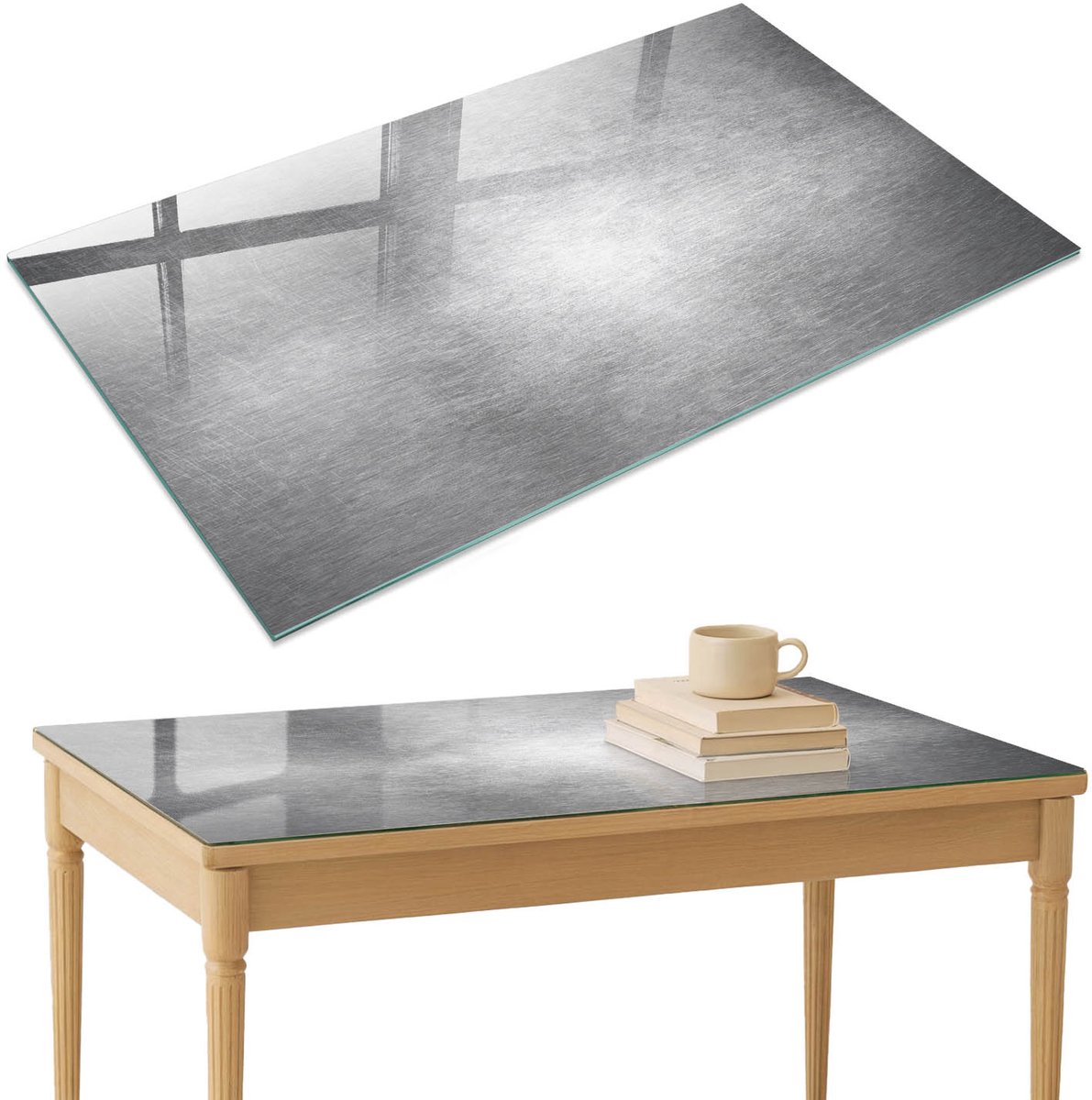 ArtPrintCave Metaalglans Glazen Tafelblad 120x80 cm - Tafelblad Rechthoek - Grijs Bureaublad - Texturen Keukentafel