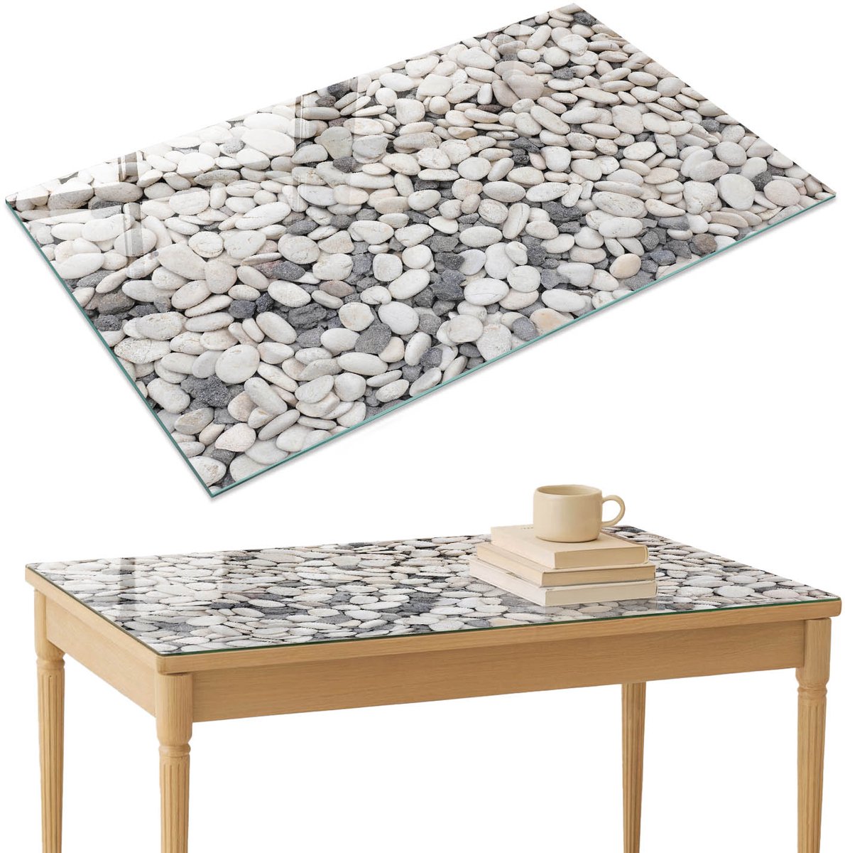 ArtPrintCave Steenstructuur Glazen Tafelblad 120x80 cm - Tafelblad Rechthoek - Wit Glazen Eettafel - Texturen Keukentafel