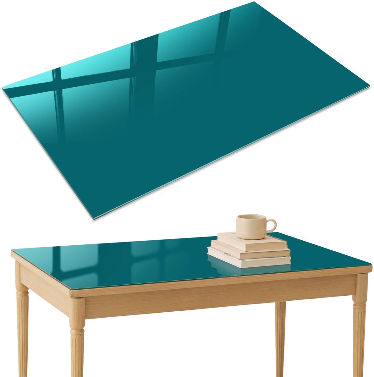 ArtPrintCave Donker turkoois Glazen Tafelblad 120x80 cm - Tafelblad Rechthoek - Turkoois Keukentafel - Achtergronden en patronen Glazen Eettafel