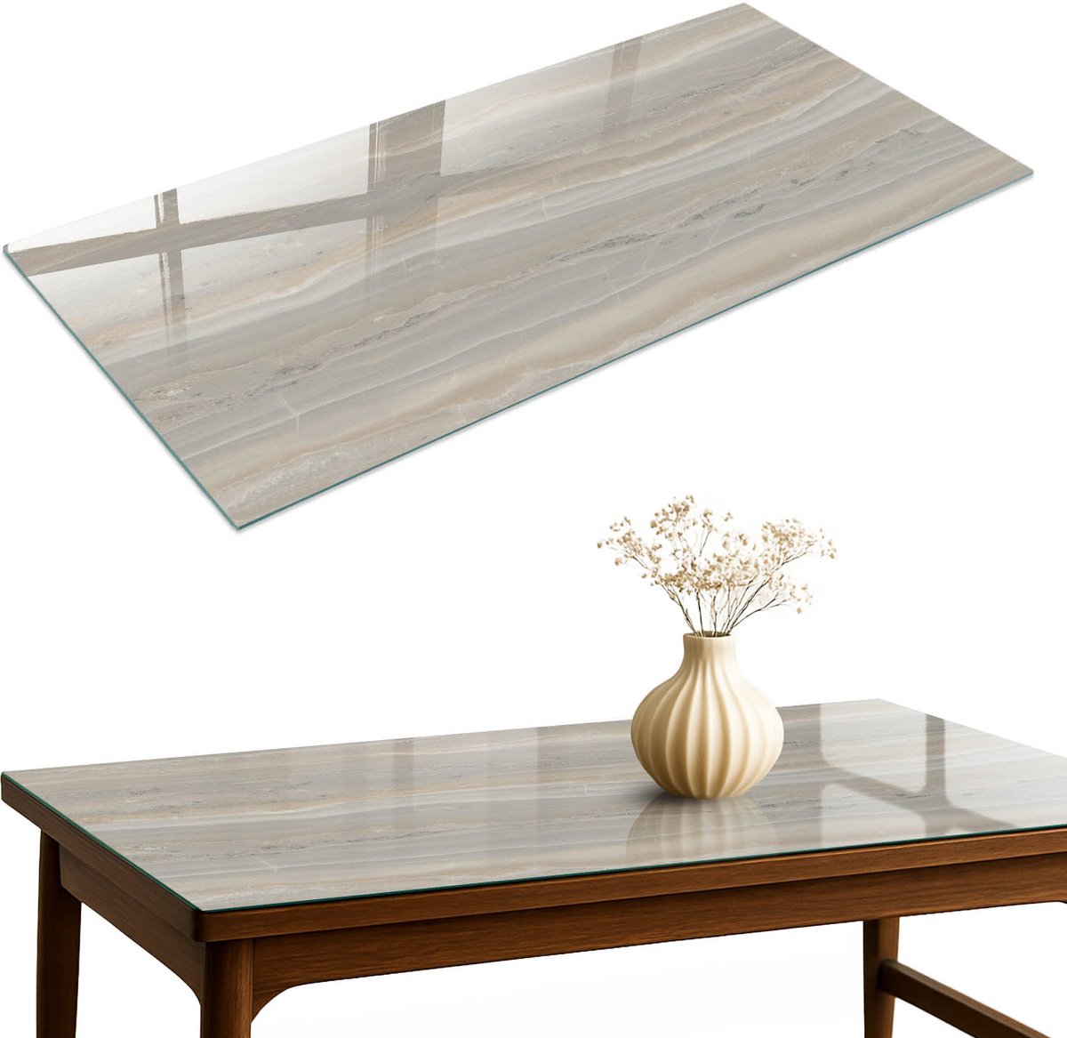 ArtPrintCave Elegante textuur Glazen Tafelblad 120x60 cm - Tafelblad Rechthoek - Beige Keukentafel - Texturen Terrastafel