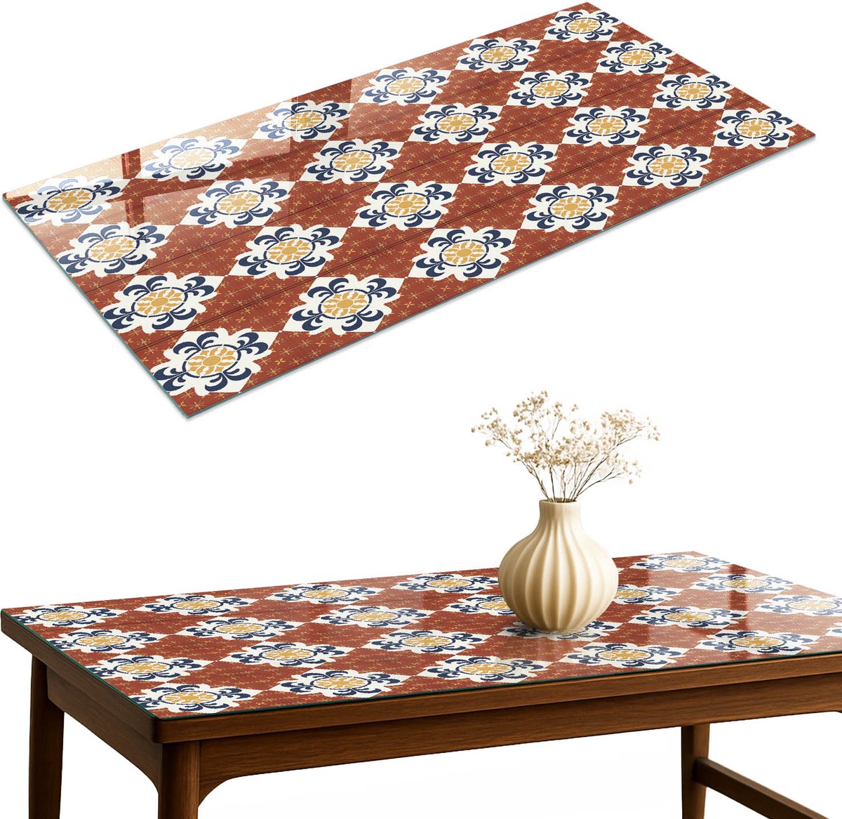 ArtPrintCave Elegant patroon Glazen Tafelblad 140x70 cm - Tafelblad Rechthoek - Rood Keukentafel - Achtergronden en patronen Bureaublad