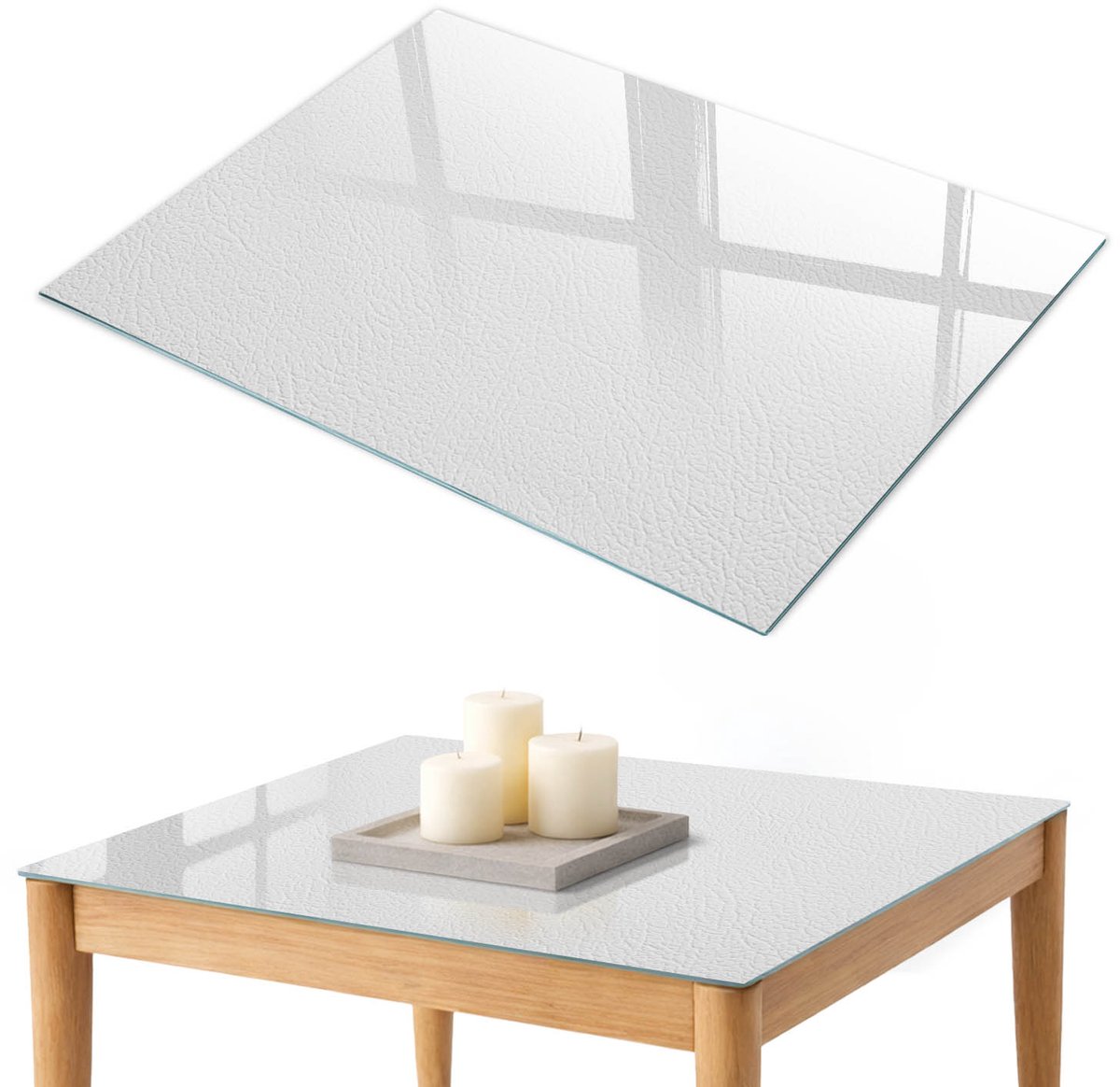 ArtPrintCave Lichte textuur Glazen Tafelblad 100x70 cm - Tafelblad Rechthoek - Wit Glazen Eettafel - Texturen Bureaublad