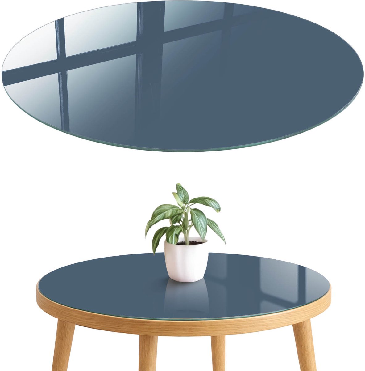 ArtPrintCave Pastel marineblauw Glazen Tafelblad fi70 cm - Tafelblad Rond - Marine Keukentafel - Achtergronden en patronen Bureaublad