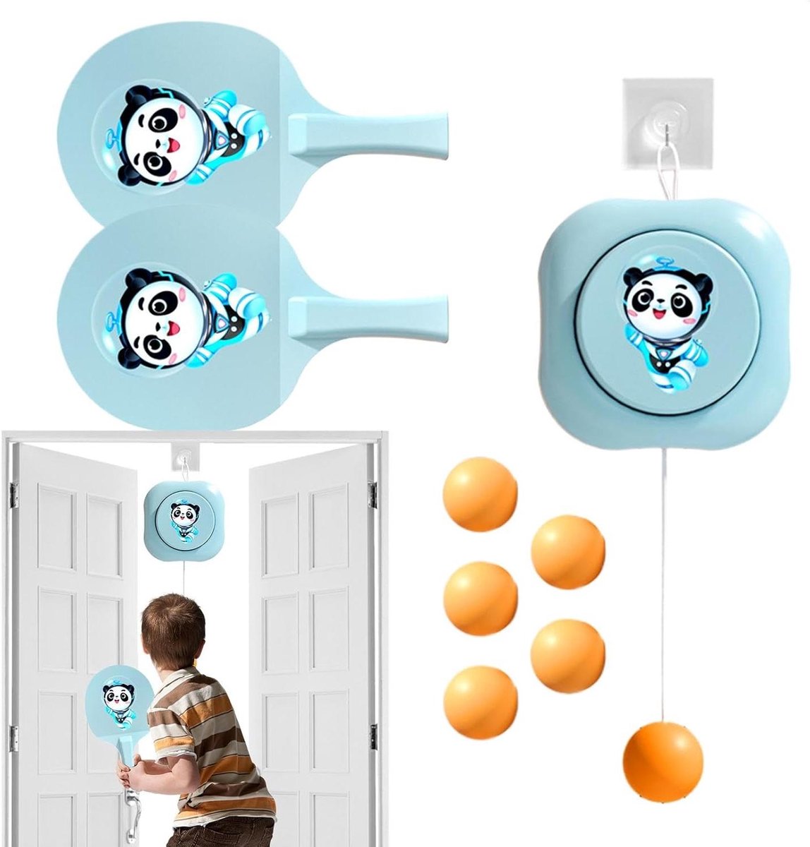 Draagbare Pingpongset - Tafeltennis Trainer - Hand-oog Coördinatie - Traceless Haak Ontwerp - 120 cm - Blauw