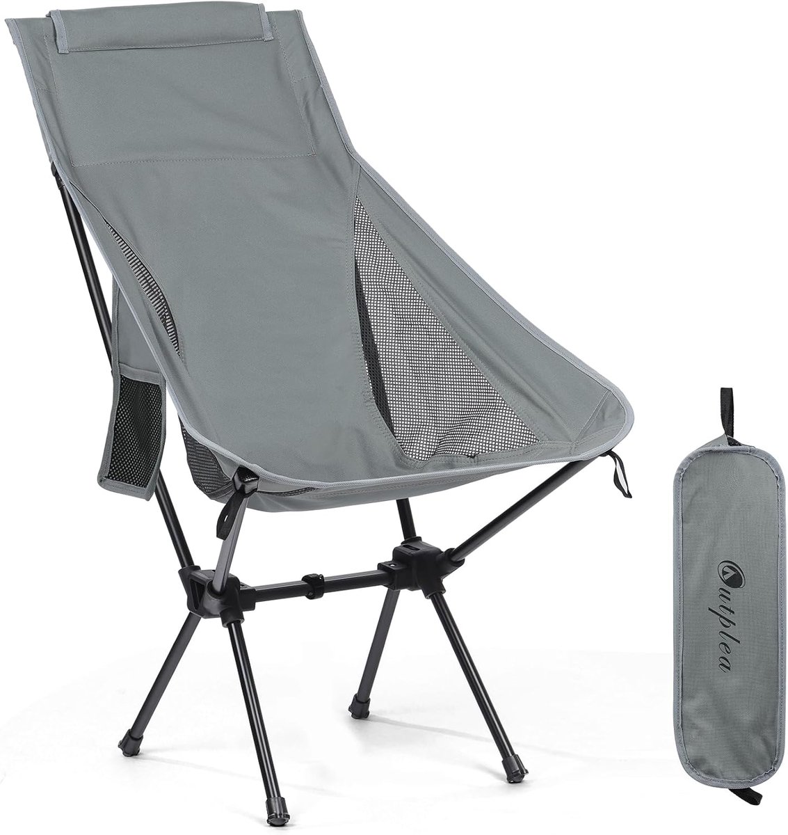 SnelShoppen - Lichtgewicht Campingstoel met Hoge Rugleuning, Draagbare Reisstoel voor Wandelen, Picknick, Vissen, Backpacken, Compact en Grijs