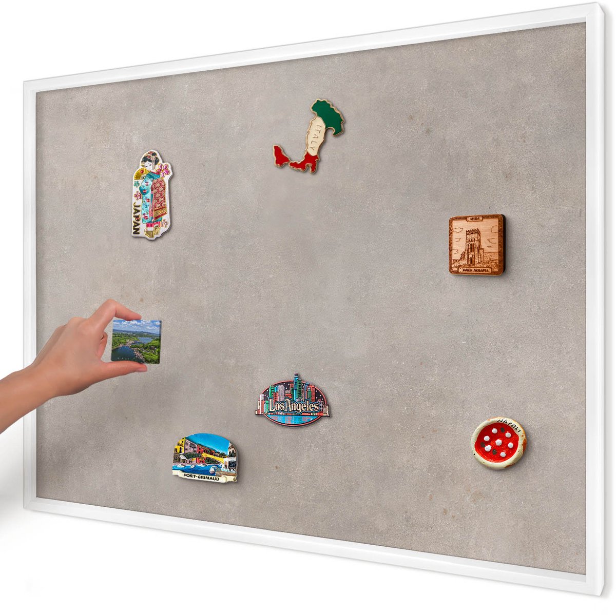 Artprintcave Grijs Magneetbord mit Witte Lijst - 100x70 cm - Neutrale Elegantie Magnetisch Bord Voor Magneten - Minimalist Notitiebord - Texturen
