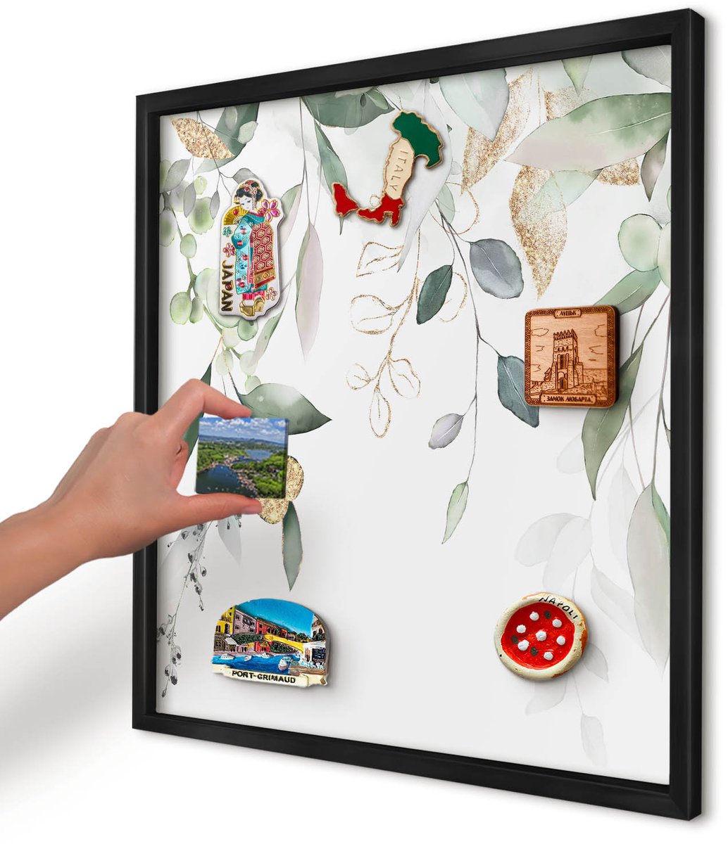 Artprintcave Groente Magneetbord mit Zwart Frame - 50x50 cm - Groene Bladeren Magneet Bord mit Frame - Waterverf Magneetbord Voor Foto's - Bloemen En Planten