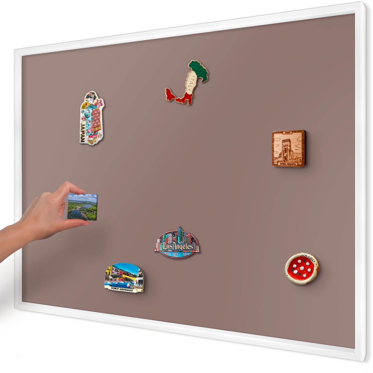 Artprintcave Rood Magneetbord mit Witte Lijst - 100x70 cm - Pastelbruin Wandbord Magnetisch - Minimalist Magneetbord Voor Keuken - Achtergronden En Patronen