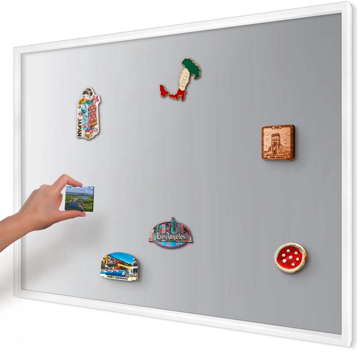 Artprintcave Grijs Magneetbord mit Witte Lijst - 100x70 cm - Grijze Gradiënt Magneetbord Voor Keuken - Minimalist Bord Voor Magneten - Achtergronden En Patronen