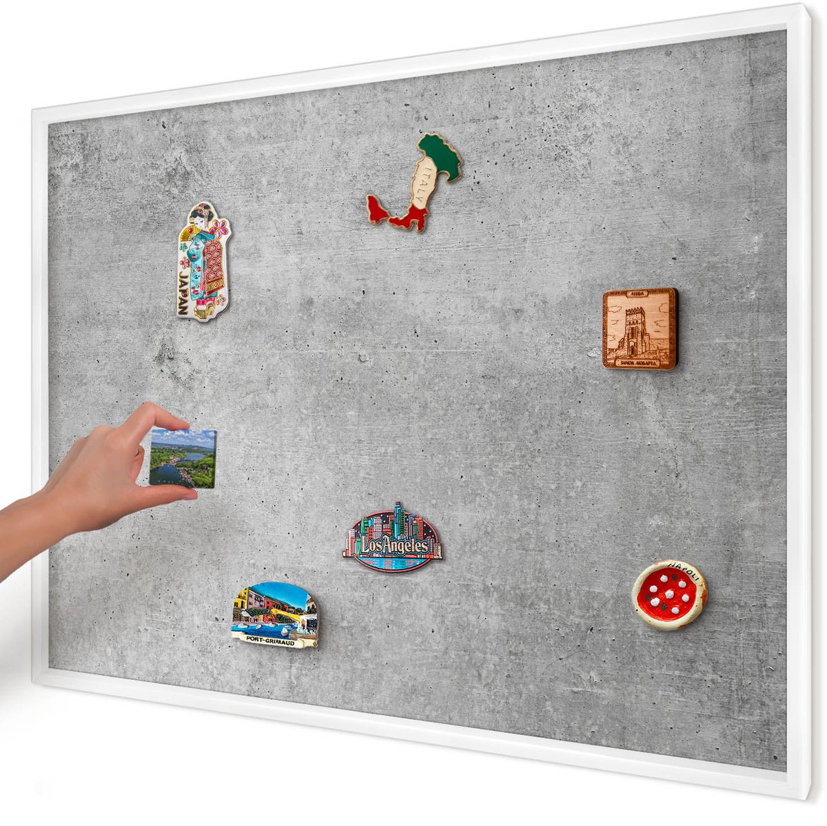 Artprintcave Grijs Magneetbord mit Witte Lijst - 100x70 cm - Concrete Minimalisme Memobord Keuken - Industrieel/Loft Magnetisch Bord Voor Magneten - Texturen