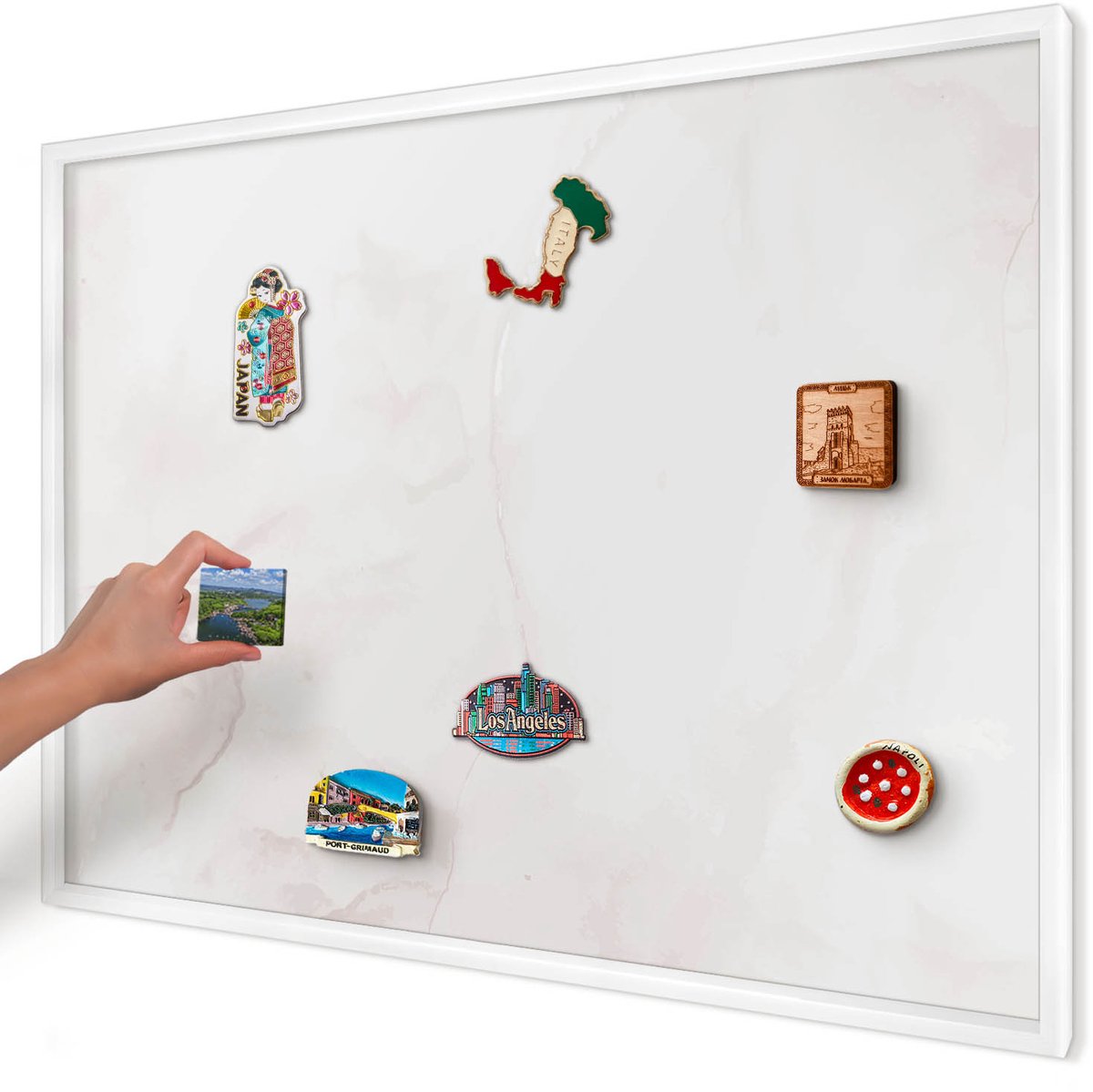 Artprintcave Romig Magneetbord mit Witte Lijst - 100x70 cm - Marmeren Elegantie Wandbord Magnetisch - Minimalist Bord Voor Magneten - Abstractie