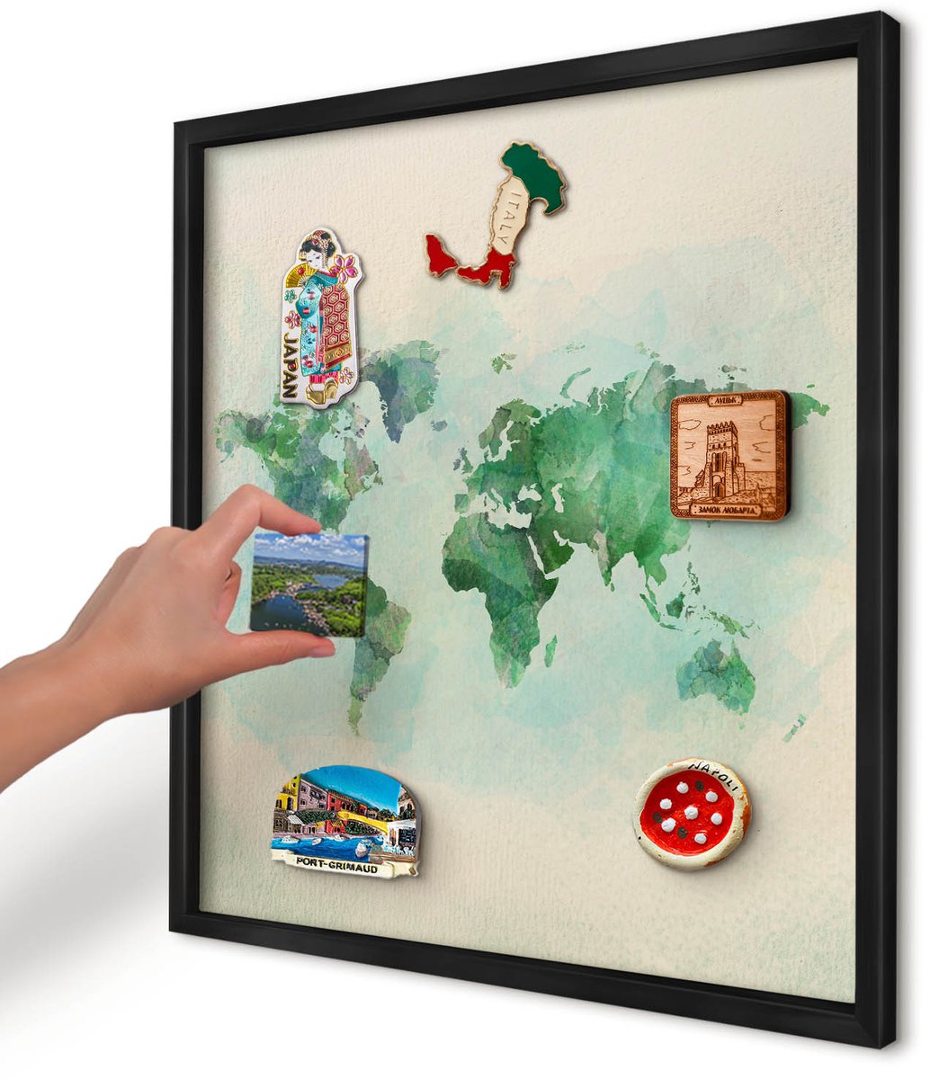 Artprintcave Groente Magneetbord mit Zwart Frame - 50x50 cm - Wereldkaart Memobord Keuken - Waterverf Notitiebord - Kaarten