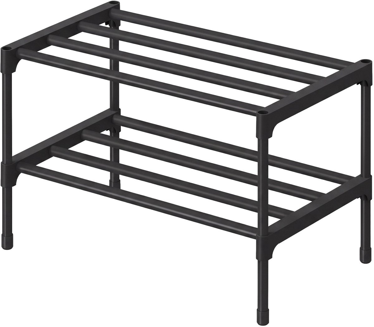 Schoenenrek met 2 niveaus - Smalle metalen schoenenopbergunit - Ruimtebesparend modulair stellingsysteem - 45 x 30 x 37 cm - Zwart