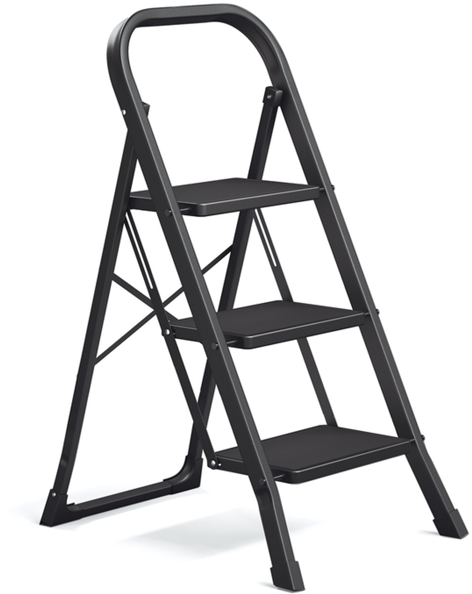 Opvouwbare trap met 3 treden en vergrendelingsmechanisme - 74,5 x 46,5 x 105 cm - Zwart