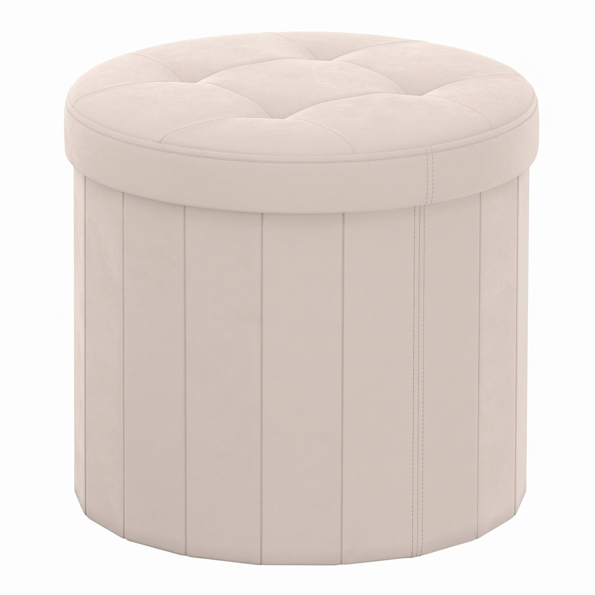 Ronde kruk - Voetenbankje met opbergruimte - Opklapbare kruk met afneembaar deksel - Cappuccino beige