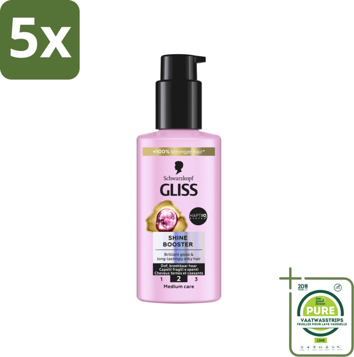 5 x Gliss - Haarserum - Liquid Silk Shine Booster - Fruitige Geur - 100 ml - Grootverpakking - Haar Serum - Glans Serum - Dof Haar - Breekbaar Haar - Haar Herstel