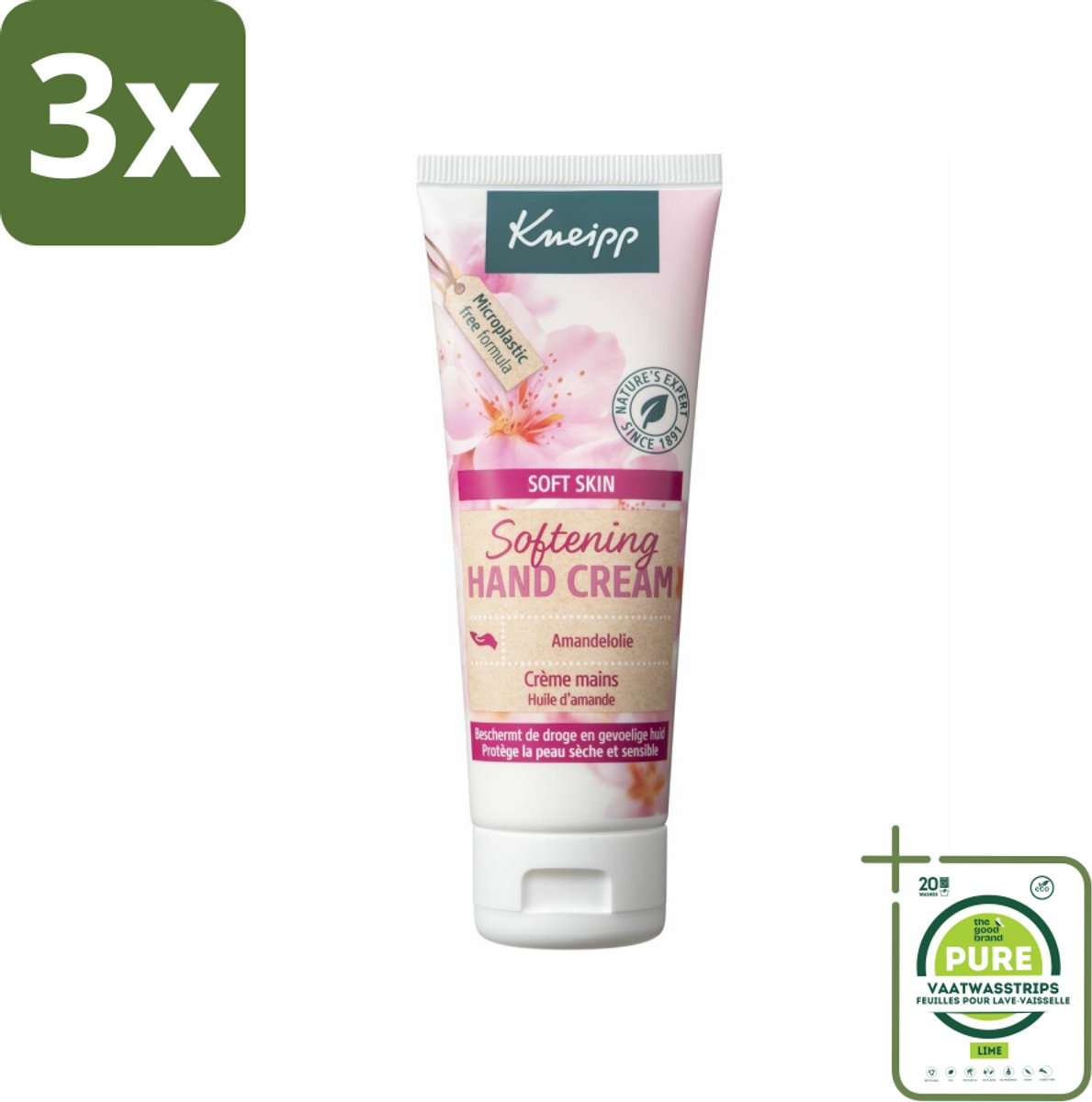 3 x Kneipp - Handcrème - Soft Skin - Amandelbloesem - 75 ml - Grootverpakking - Handcreme - Droge Handen - Gevoelige Handen - Voedende Handcreme - Amandelbloesem