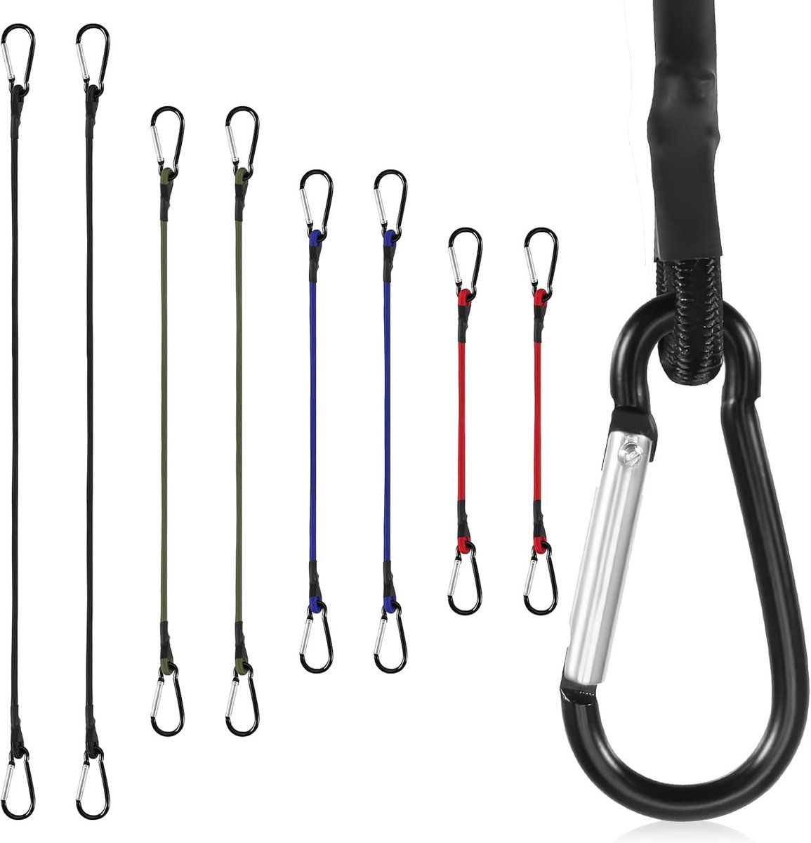 Spanrubber met Karabijnhaak - Zwart - 40 cm, 60 cm, 90 cm, 120 cm - Extra Sterke Rubber Spanners - Voor Bagage en Outdoor Gebruik