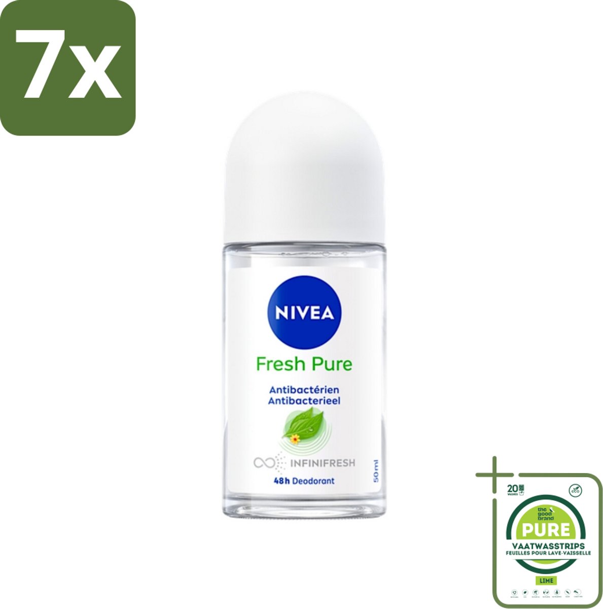 7 x NIVEA - Deodorant Roller - Frisse Puurheid - Antibacterieel - 48 Uur Werking - 50 ml - Grootverpakking - NIVEA Deodorant - Deodorant Roller - Deodorant 50 Ml - Antitranspirant - Aluminiumvrij Deodorant