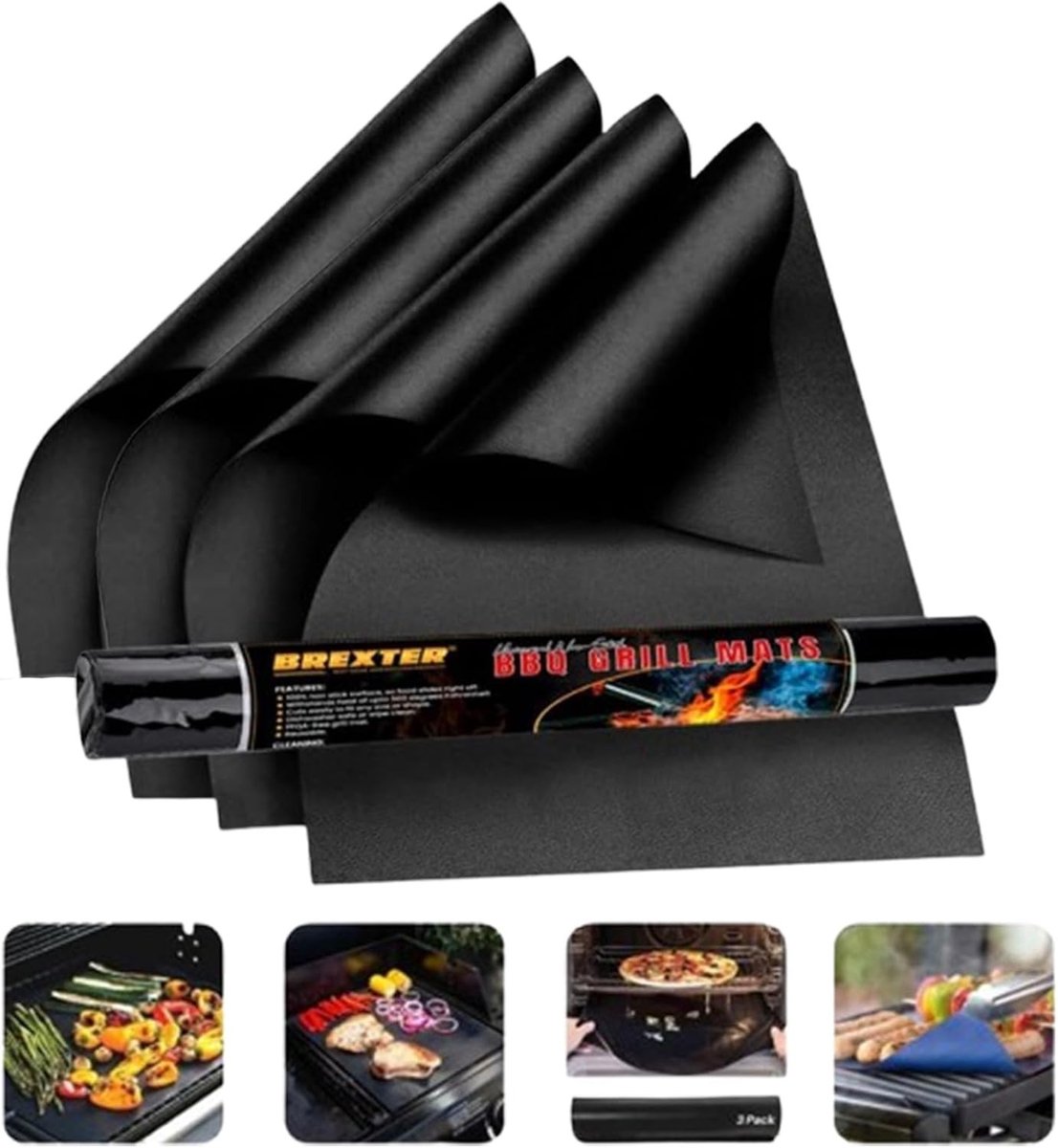 Set van 4 Ovenvoeringen - Zwart - 40 cm x 50 cm - Extra Dikke Teflon Ovenvoeringen - Voor Ovens en Grill