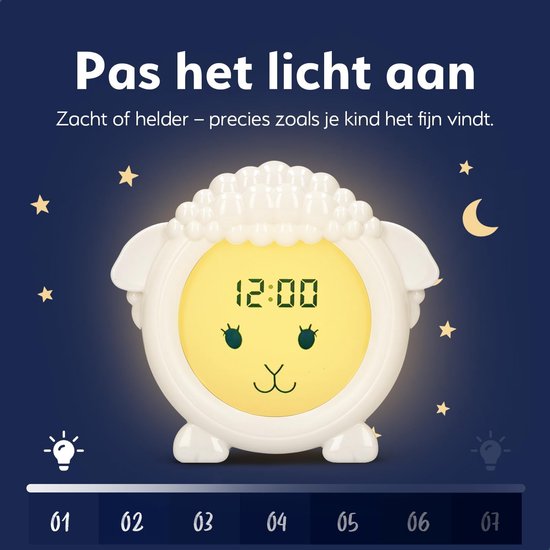 Slaaptrainer Schaapje - Kinderwekker Educatieve Klok - Leren Slapen - Aanpasbare Helderheid - Klein - Wit — afbeelding 4