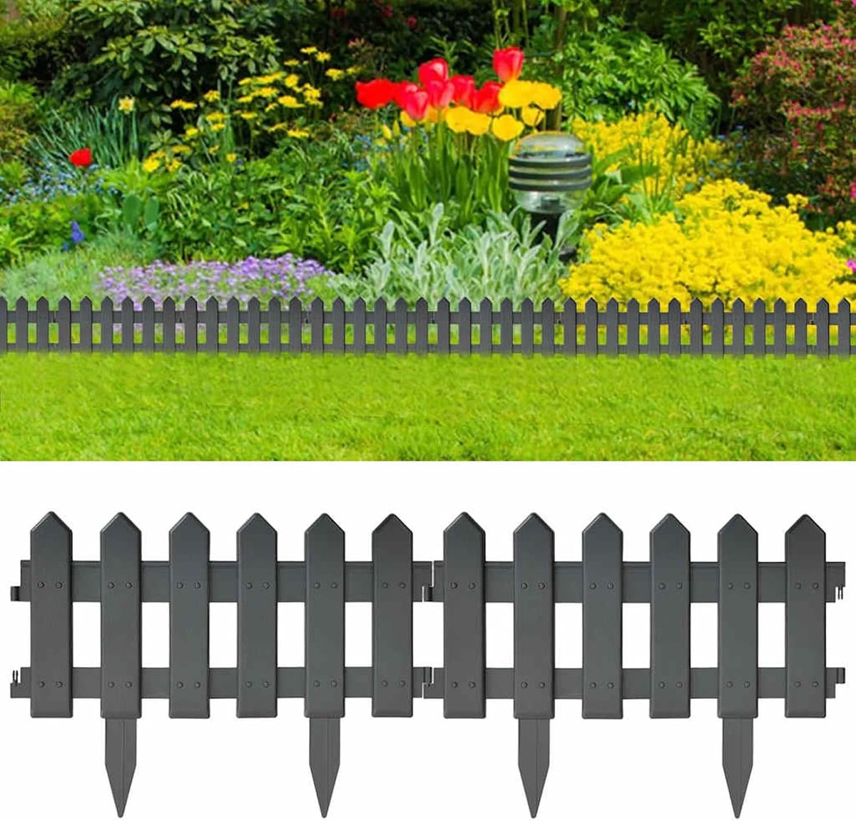 25 stuks antraciet – UV-bestendig & weerbestendig van PP, 10 m totale lengte (elk 40 x 29 cm), voor bloembedden en bloembedden in de tuin