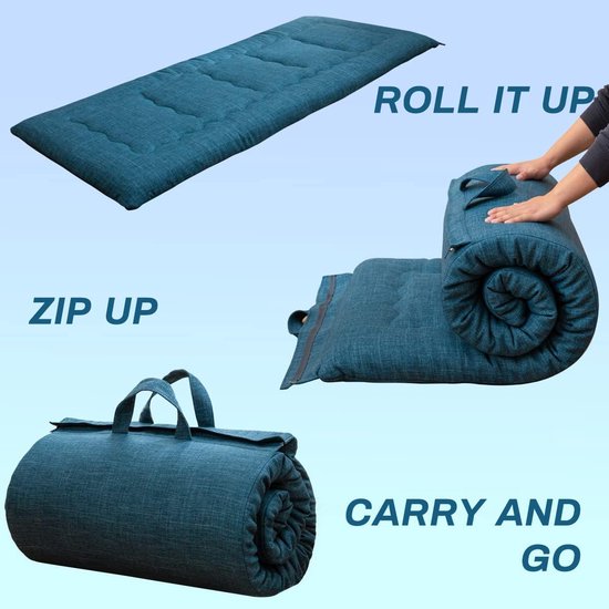Draagbare Futonmatras - Opvouwbare Matras Gastenmatras - Comfortabel Slapen - Schuim met Hoge Dichtheid - 71x190 cm - Blauw — afbeelding 2