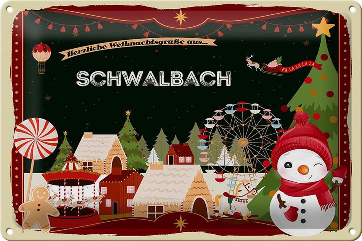 Blechschild Weihnachten Grüße SCHWALBACH 30x20cm