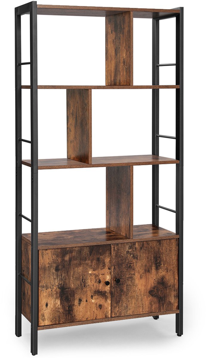 Vasagle Boekenkast met 4 planken – Vintage Bruin-zwart Eiken
