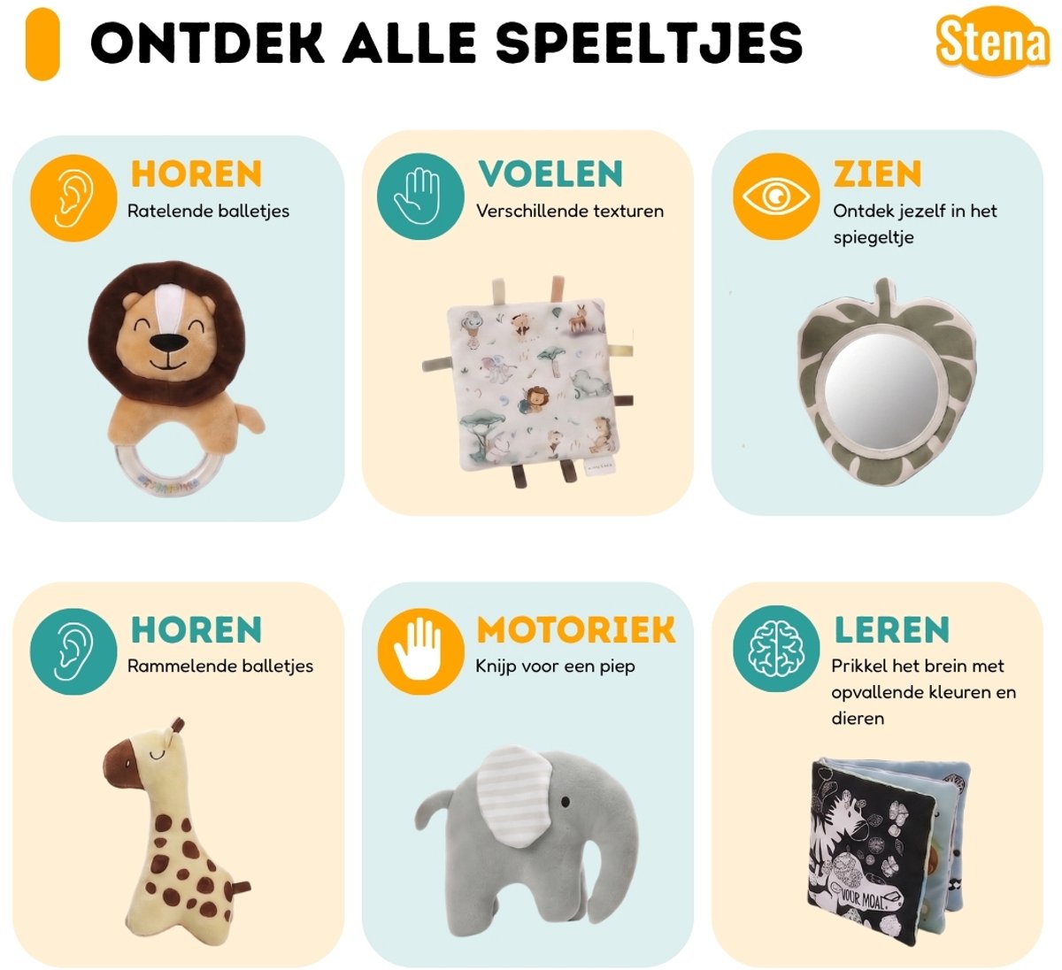 Stena Babygym - Speelkleed Baby met Boog - Jungle+ - 8 Speeltjes - Speelmat - Trendy Design - 0 tot 18 Maanden — afbeelding 2