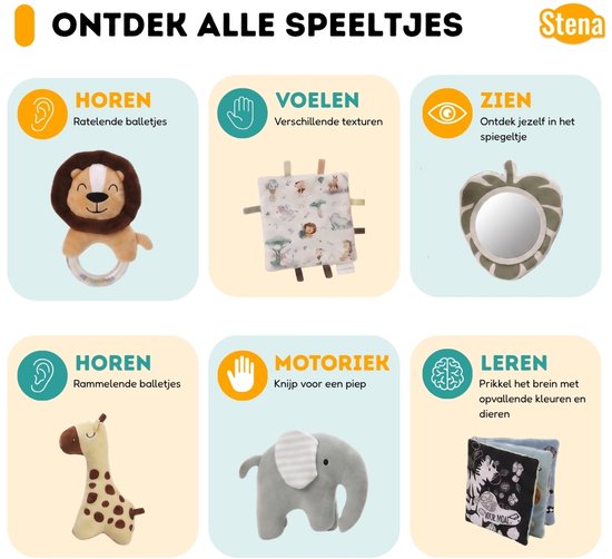 Stena Babygym - Speelkleed Baby met Boog - Jungle+ - 8 Speeltjes - Speelmat - Trendy Design - 0 tot 18 Maanden van Stena — afbeelding 2