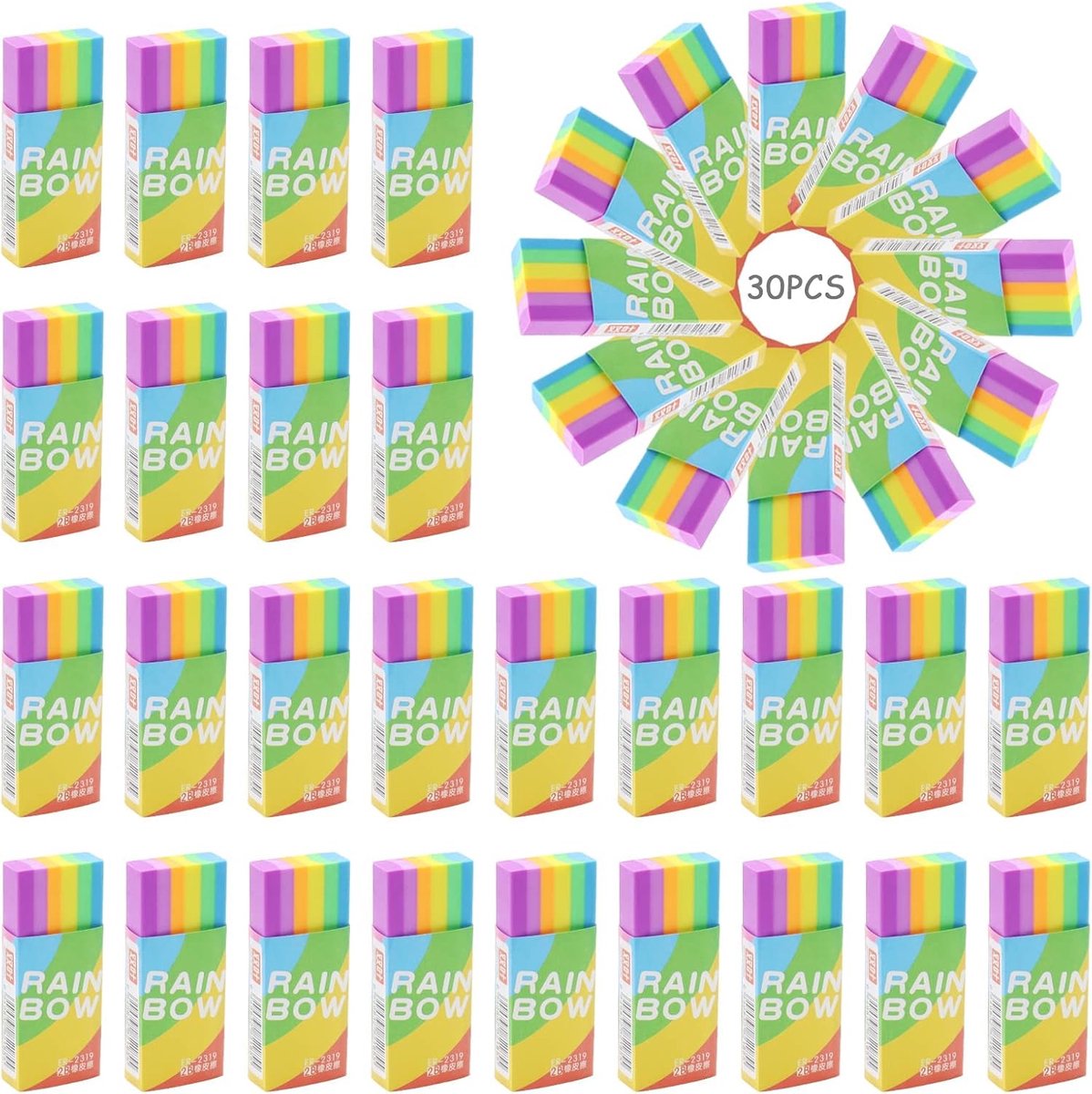 Eraser 30 stuks - Kleurrijke 2B gummen - Zacht schoolgum - Ideaal voor schetsen - ShopVlot