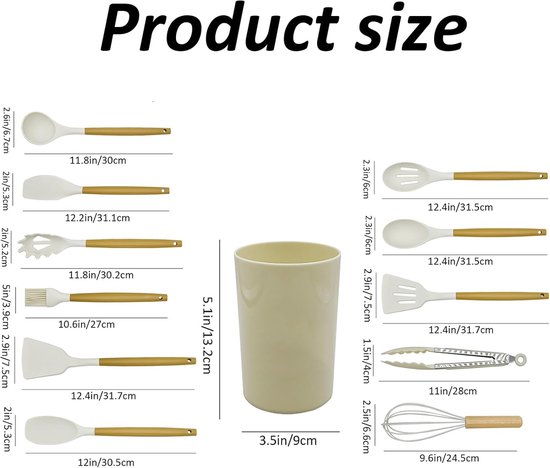 Keukengerei Set 12 Stuks Siliconen Kookgerei Set met Houten Handvat (Vaatwasserbestendig) 392°F Hittebestendige Spatelset, Antiaanbak Kookgerei, Beste Keuken,Khaki color — afbeelding 4