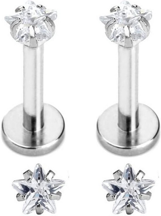 lip chirurgisch staal tragus helix kraakbeen oor piercing zilver 4 stuks — afbeelding 5