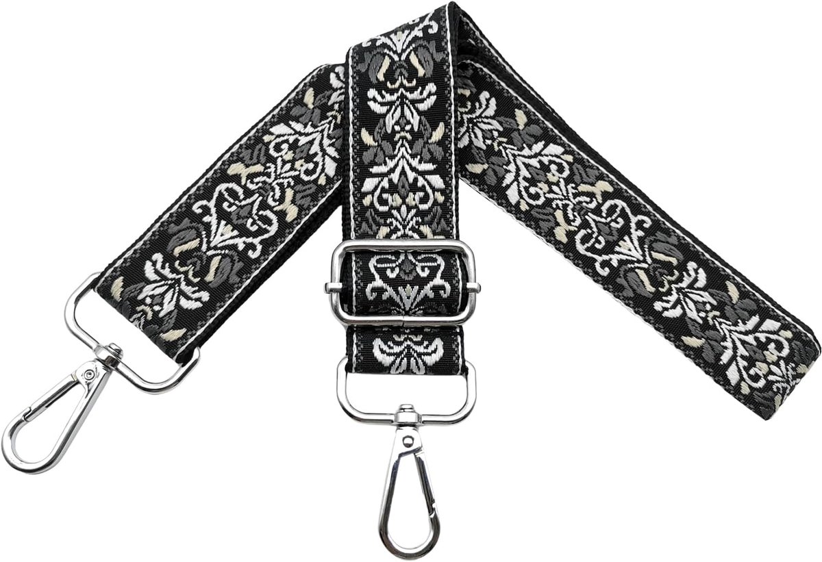 Schouderriem voor tassen, tasriemen om te wisselen, handtassenriem, breedte 3,8 cm, met zilveren karabijnhaak, schouderriem voor dames, handtas, schoudertas, zwart, Y01