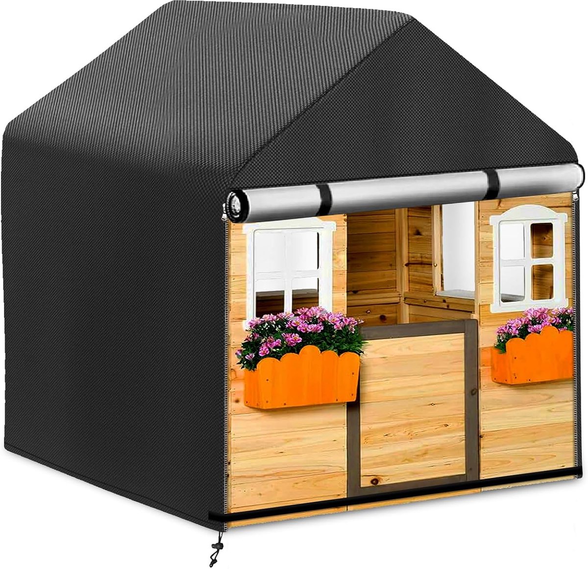 outdoor speelhuis waterdicht, beschermhoes kinderen winddicht, afdekhoes met trekkoord en ritssluiting gespen, 420D (148*113*128cm, zwart)