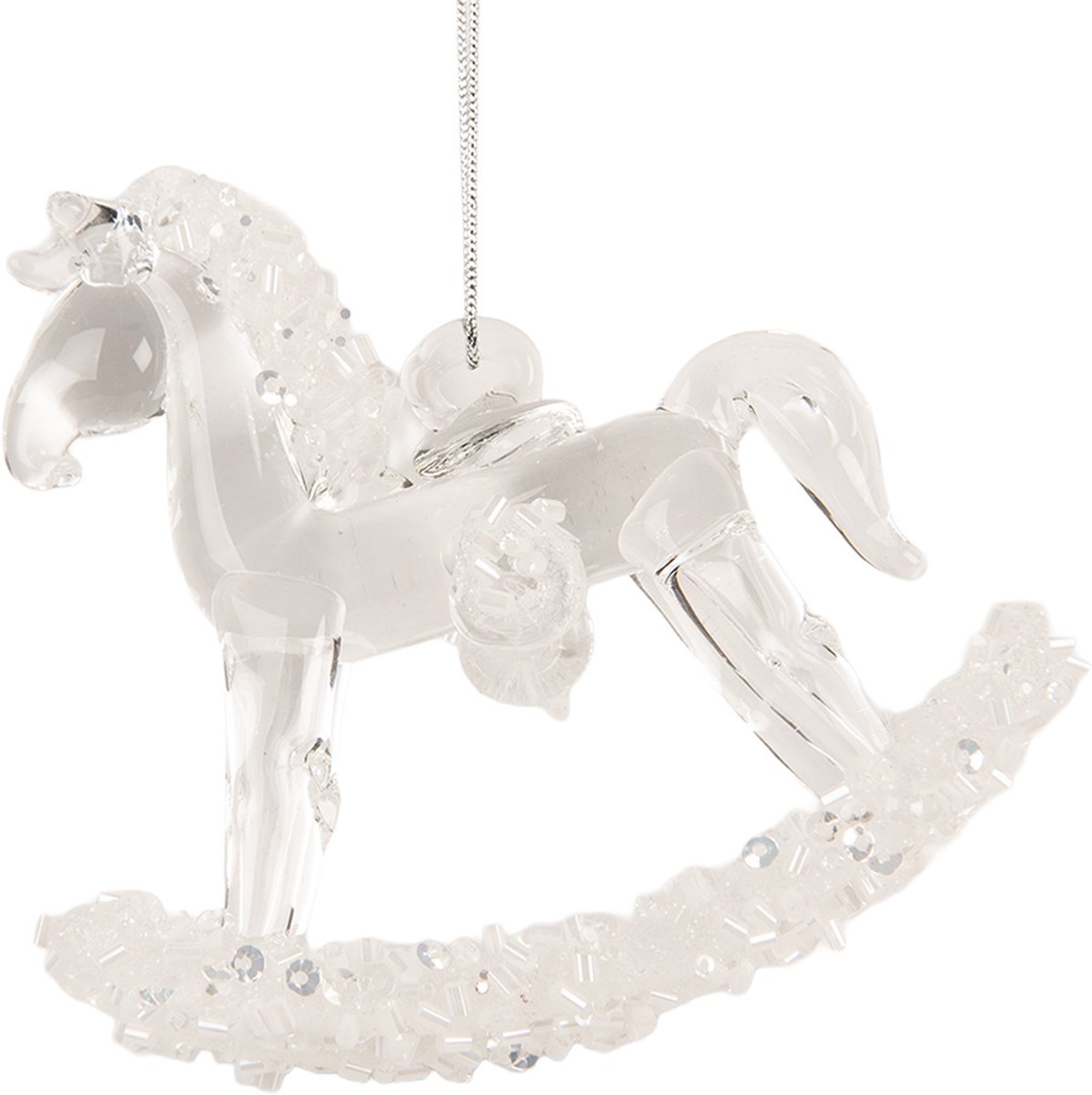 Clayre & Eef Kersthanger Hobbelpaard 8x3x8 cm Transparant Glas