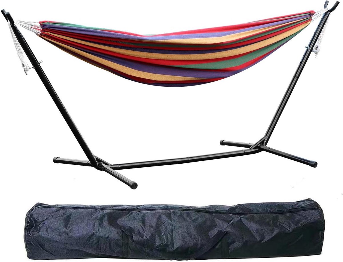 Kampeerhangmat Set - Dubbele Hangmat - Buiten Ontspannen - Inclusief Draagtas - 255 cm Lengte - Rood