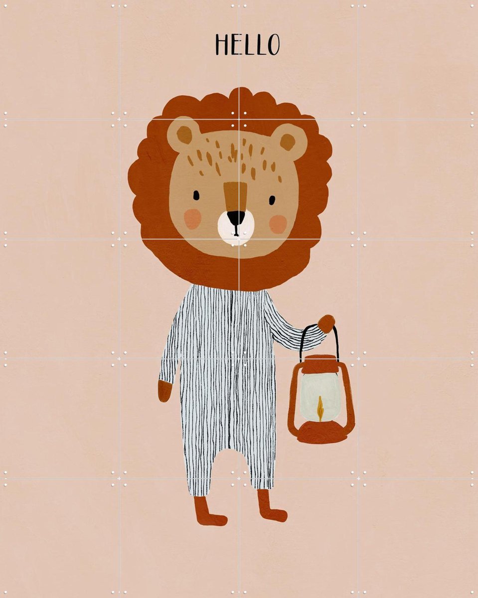 IXXI Hello Lion, Treechild & Various - 80 x 100 cm - Gratis ophangtool - Grote wanddecoratie en posters - Modern, Kleurrijk, Speels, Cartoonesk