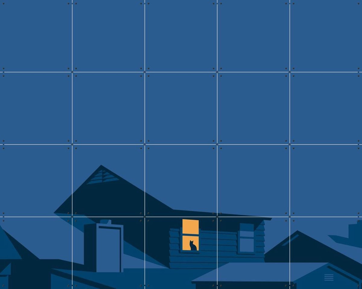 IXXI Rooftops Night, Tim Lautensack - 100 x 80 cm - Gratis ophangtool - Grote wanddecoratie en posters - Minimalisme, Geometrische Kunst, Digitale