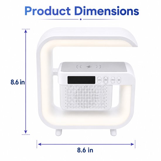 4-in-1 Bureauapparaat - Bluetooth Luidspreker - Wit - LED Lamp & Bluetooth Speaker - 15W Draadloze Oplader & Wekker - RGB Sfeerlicht & Helderheidsregeling - USB Voeding & Incl. Kabels - Voor Slaapkamer & Kantoor — afbeelding 5